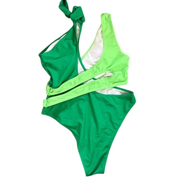 SHEIN Green One-Piece Swimsuit Asymmetrical Design - Picture 3 of 5